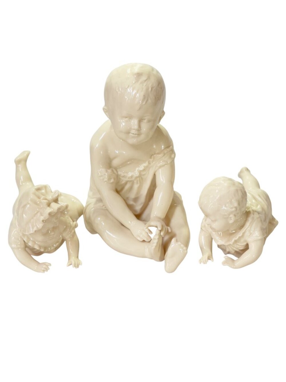 Vintage Porcelain Piano Baby Figurine Set Of 3 Collectible Crawling Babies Home